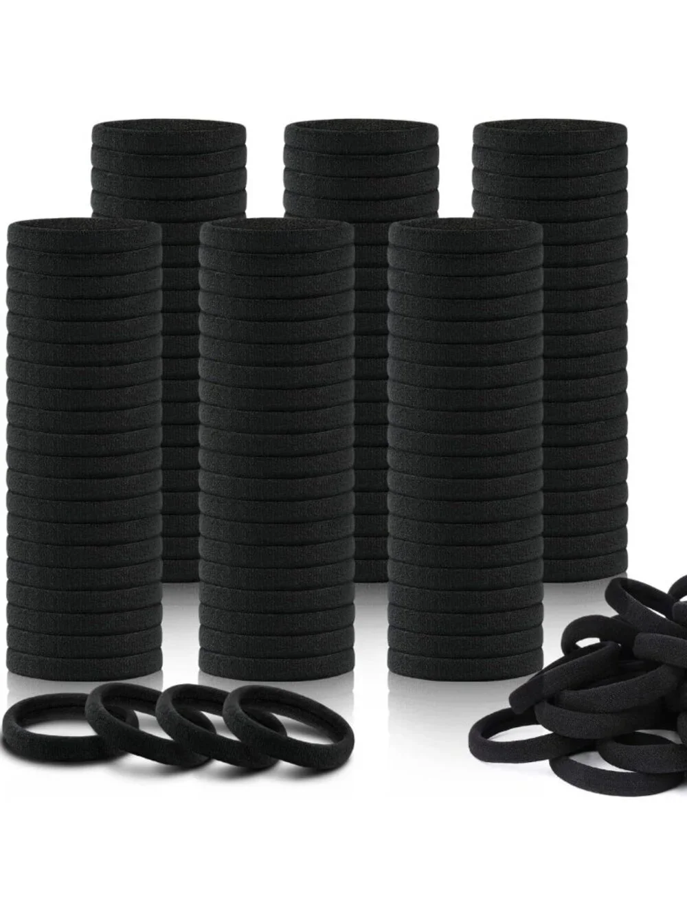 150PCS No Damage Black Hair Ties, Soft Cotton Ponytail Holders for Women